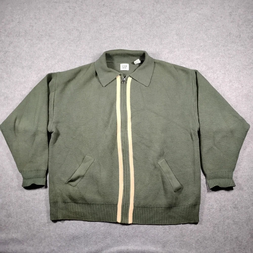 Vintage GAP Men's Large Olive Green Full Zip Cotton Sweater Jacket